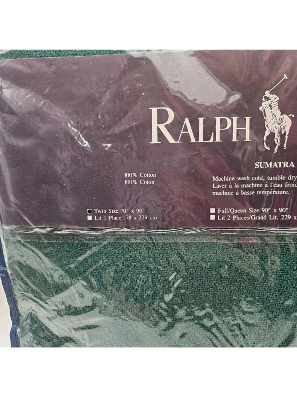 Vintage Ralph Lauren Hunter Green Woven Cotton Blanket Twin Size NOS
